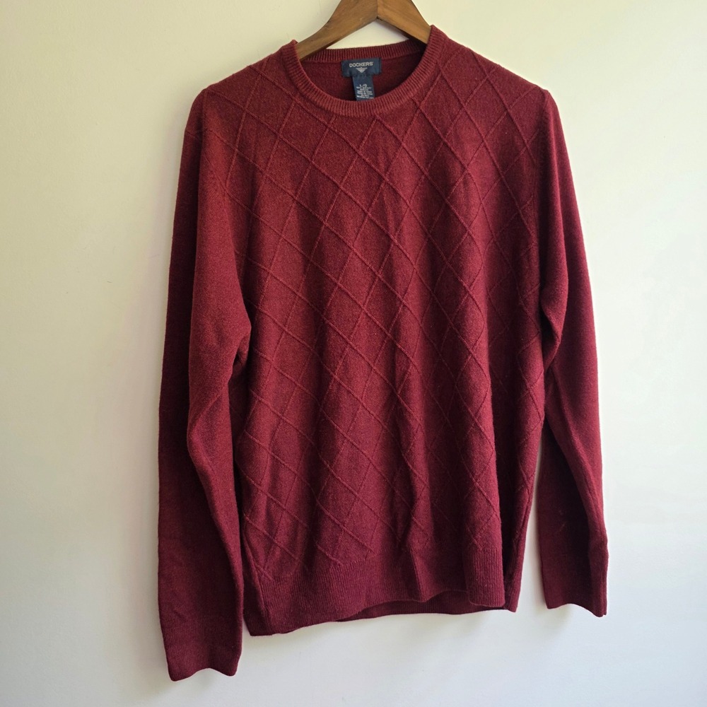Dockers Vintage 90s Textured 3D Diamond Knit Sweater Mens Large Burgundy Grandpa